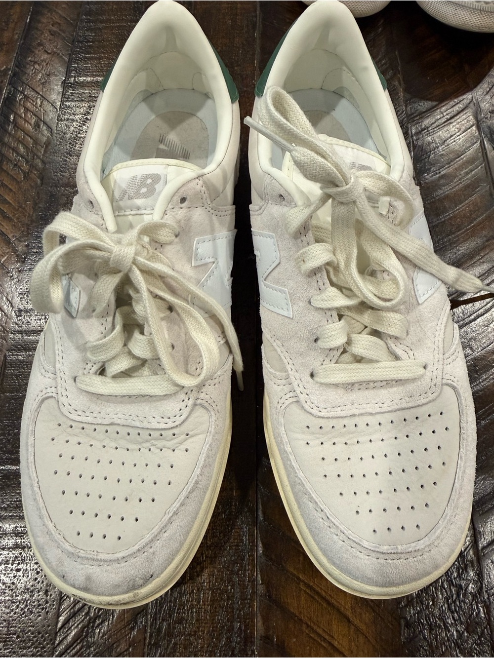 New Balance White Suede Sneakers with Green Heel Tab